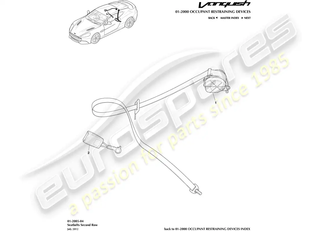 aston martin vanquish (2016) cinturones de seguridad traseros diagrama de piezas
