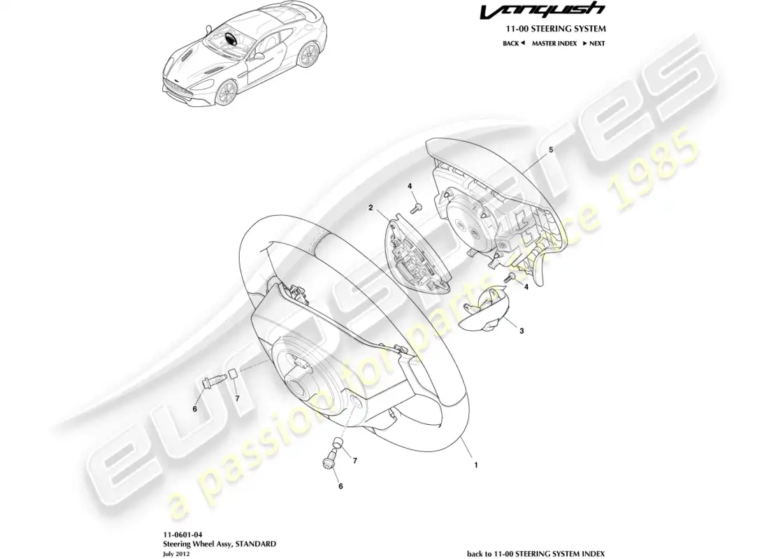 aston martin vanquish (2017) diagrama de piezas del volante