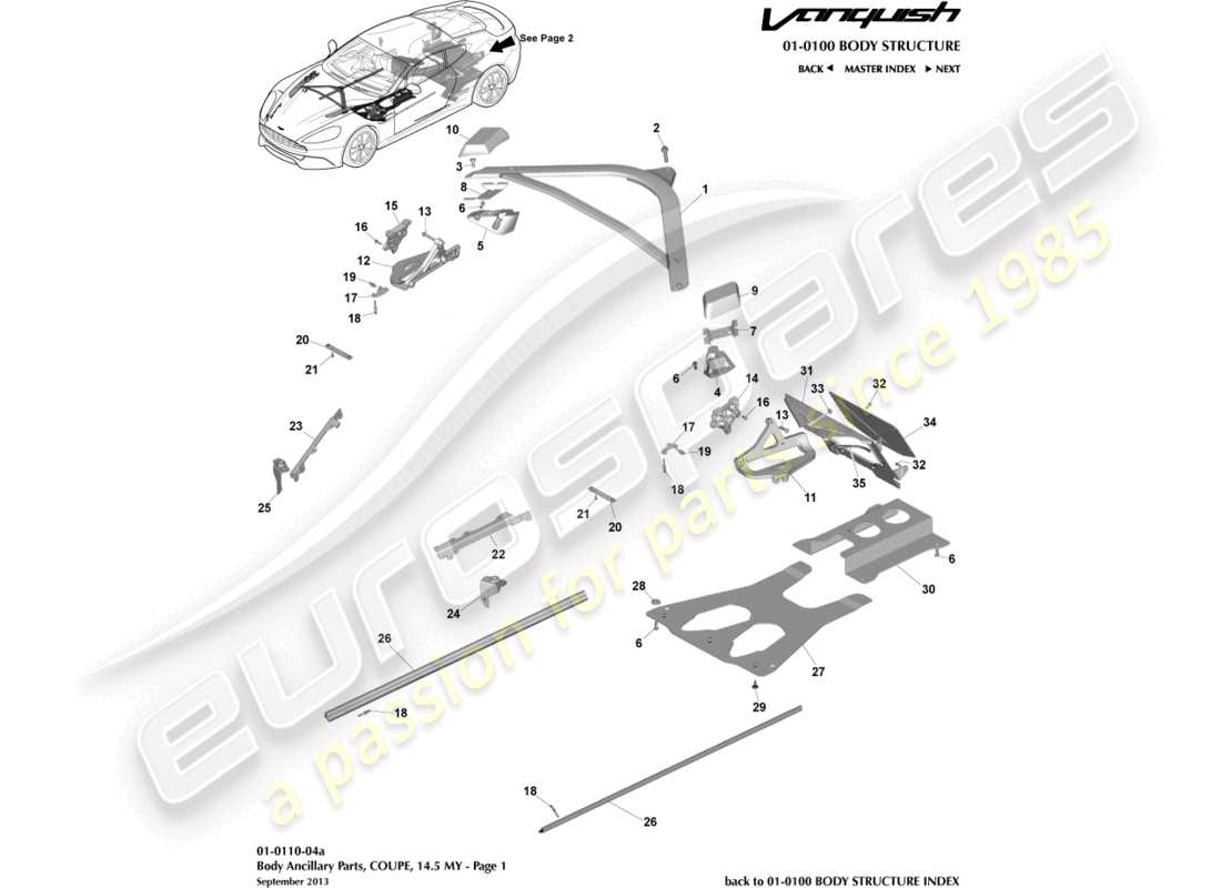 aston martin vanquish (2017) piezas auxiliares, cupé 14.5my, página 1 diagrama de piezas