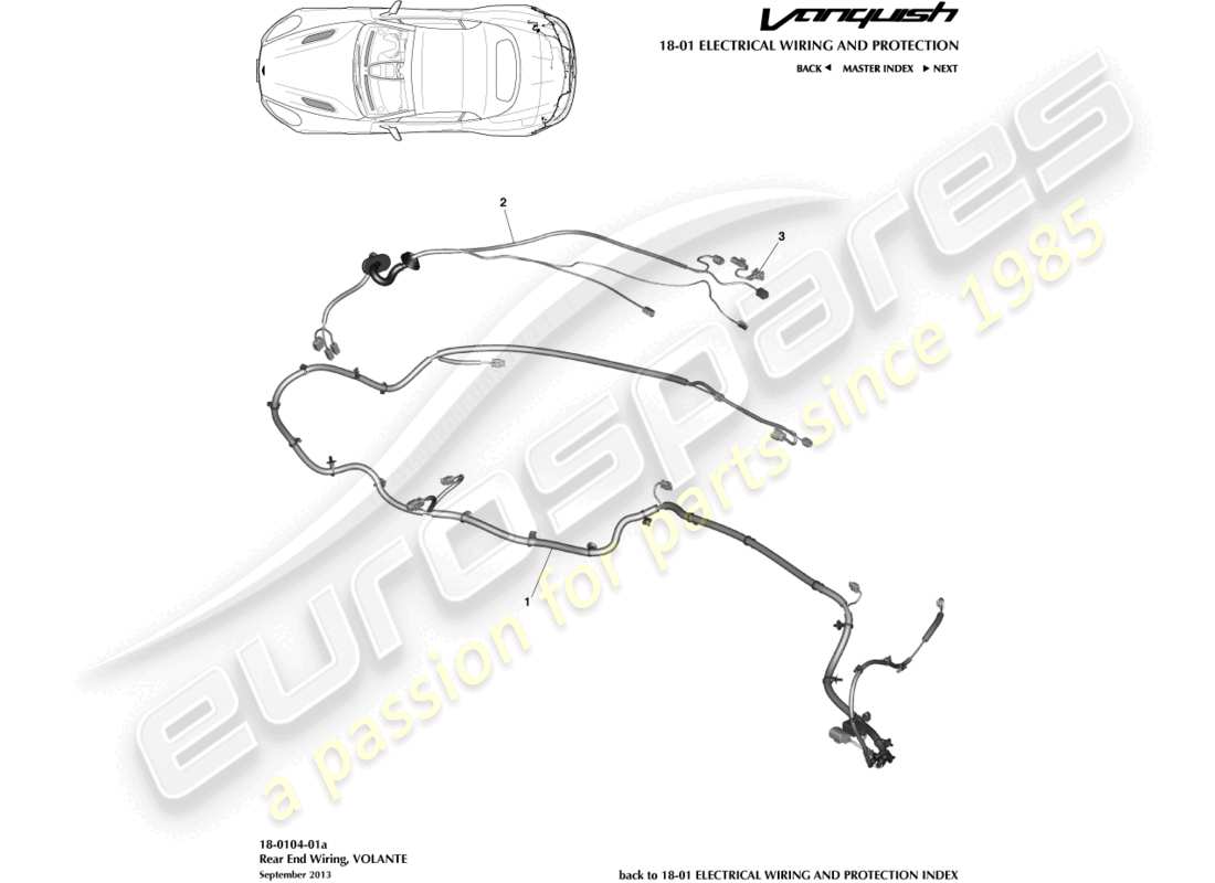 aston martin vanquish (2016) arnés del extremo trasero, diagrama de piezas volante