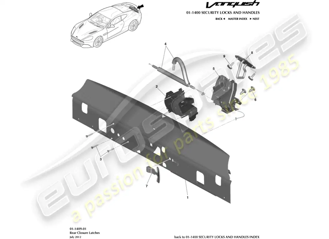 aston martin vanquish (2016) pestillos de cierre trasero diagrama de piezas