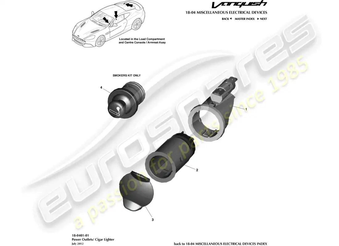 aston martin vanquish (2015) toma de energía diagrama de piezas