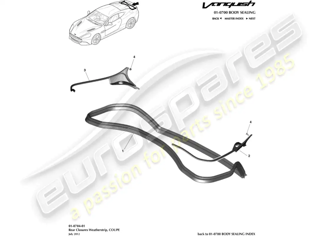 aston martin vanquish (2015) burlete de cierre trasero, cupé diagrama de piezas