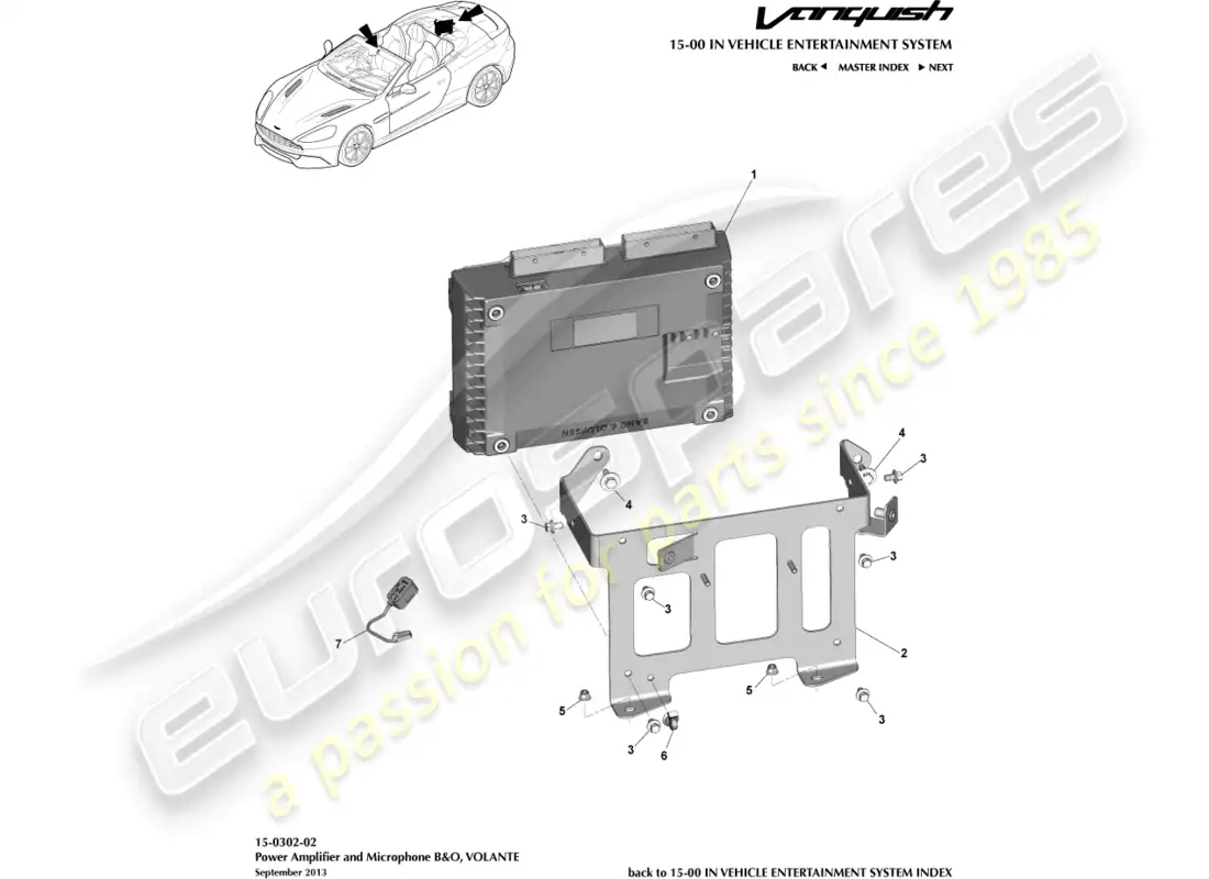 aston martin vanquish (2017) diagrama de piezas de amplificadores, b&o y volante