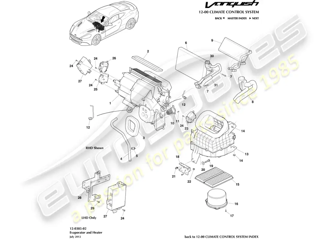 aston martin vanquish (2016) unidad de hvac diagrama de piezas