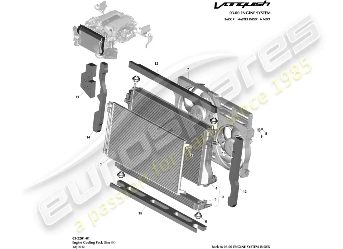 aston martin vanquish (2015) refrigeración del motor, ajuste de línea diagrama de piezas