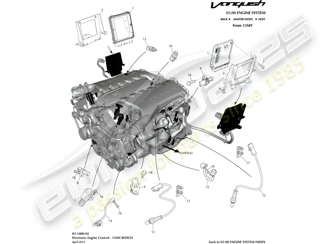 aston martin vanquish (2017) control electrónico del motor, bosch diagrama de piezas