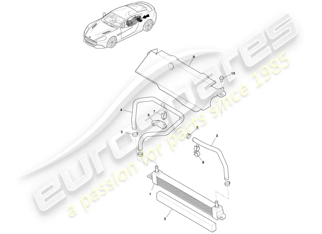 aston martin vanquish (2014) enfriador de aceite de transmisión diagrama de piezas