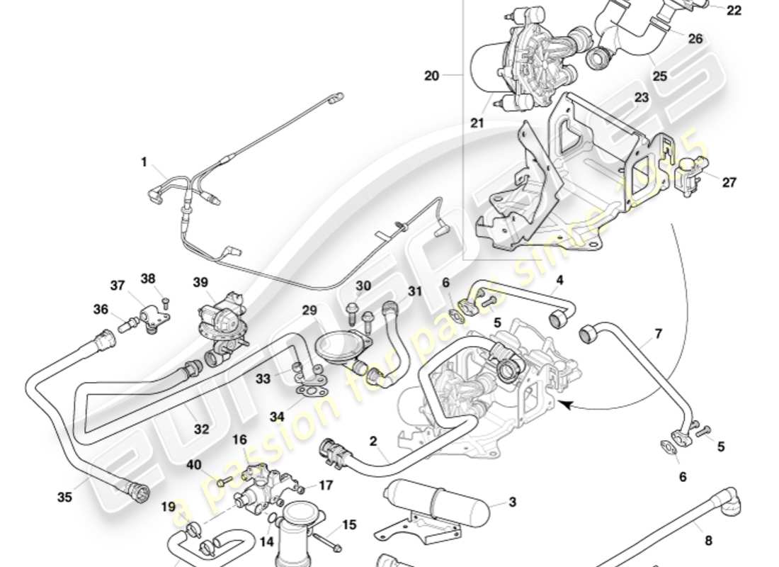 aston martin v8 vantage (2011) diagrama de piezas de control de emisiones