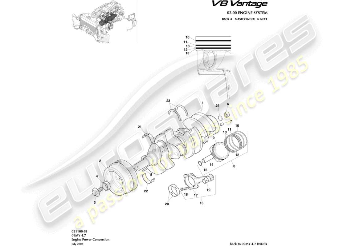 aston martin v8 vantage (2018) diagrama de piezas de conversión de energía