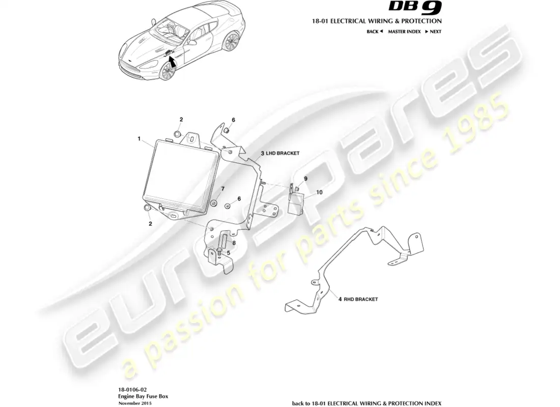 aston martin db9 (2014) caja de fusibles del compartimento del motor diagrama de piezas