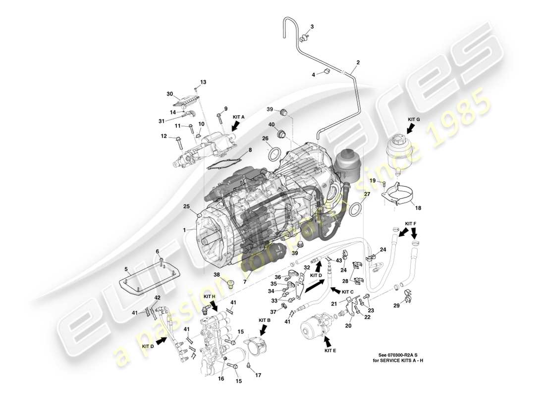 aston martin v8 vantage (2005) diagrama de piezas de transmisión, manual, 7 velocidad
