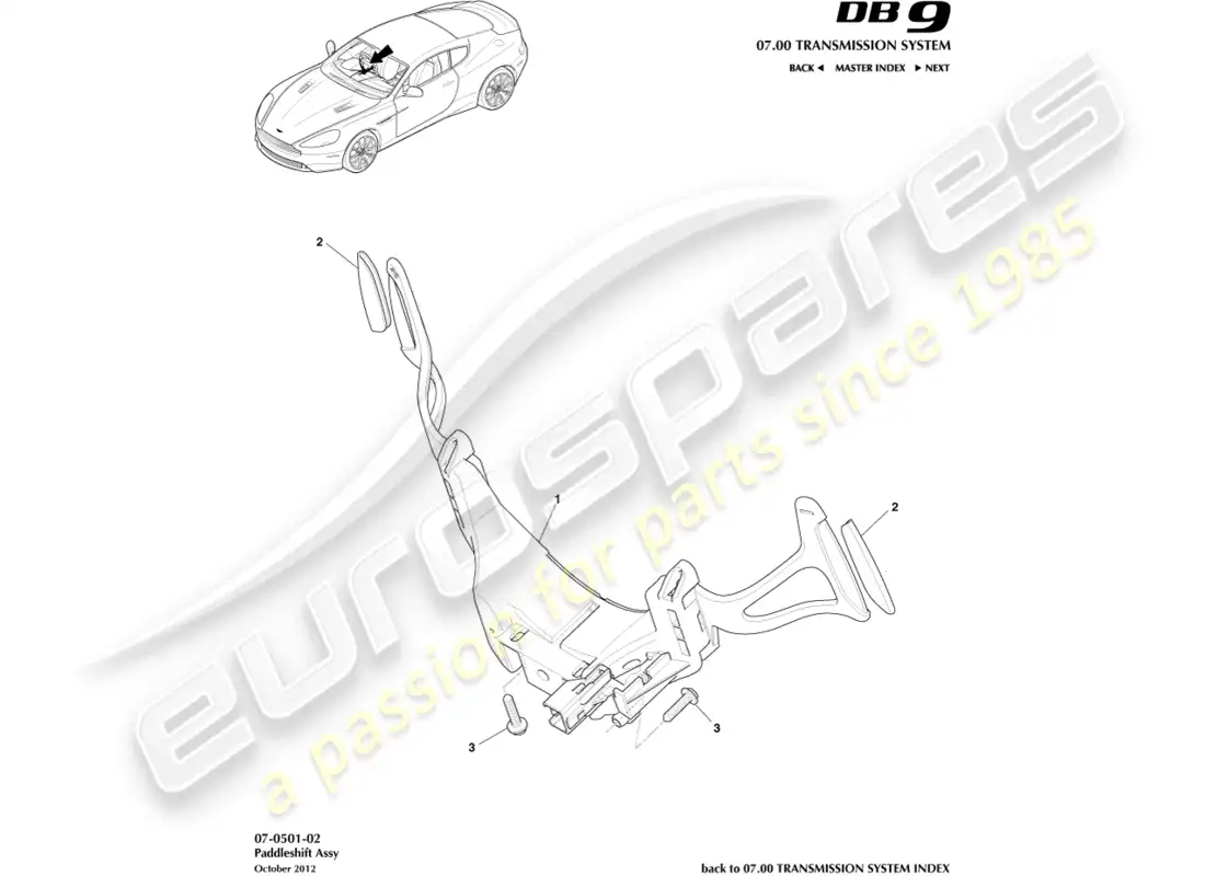 aston martin db9 (2015) cambio de paleta diagrama de piezas