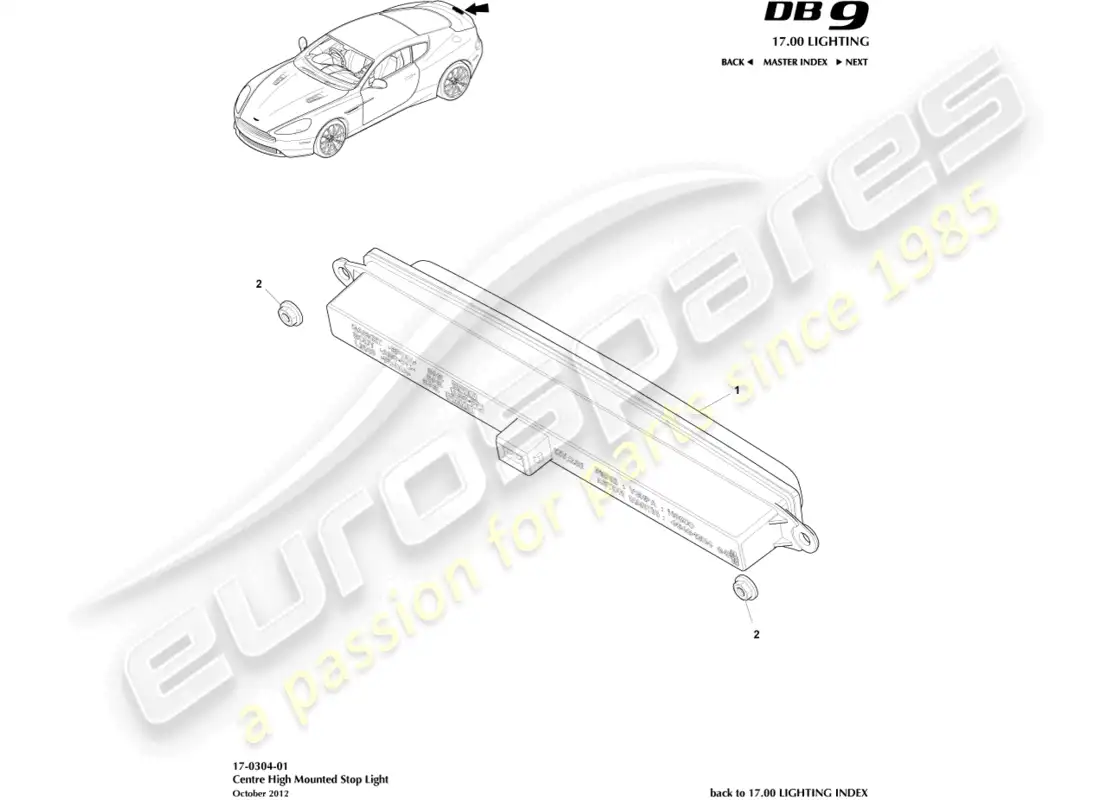 aston martin db9 (2017) luz de freno montada en alto diagrama de piezas