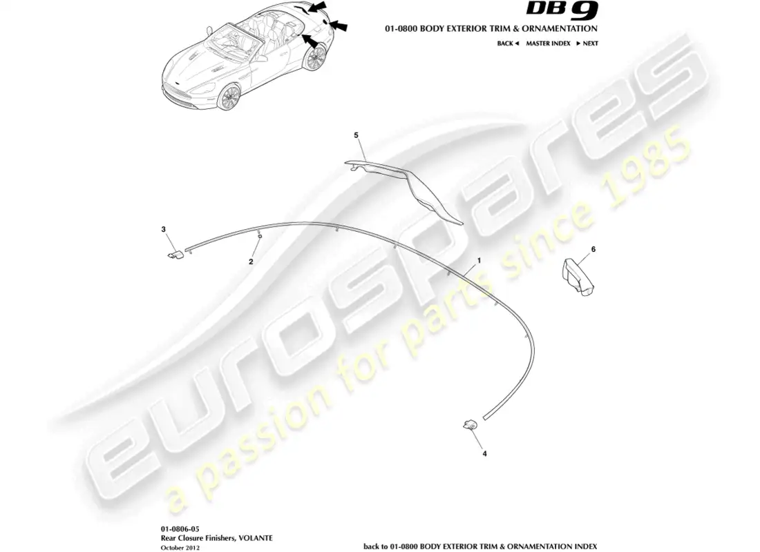 aston martin db9 (2014) remates de cierres traseros, volante diagrama de piezas