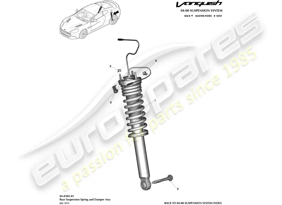 aston martin vanquish (2015) muelle trasero y amortiguador diagrama de piezas