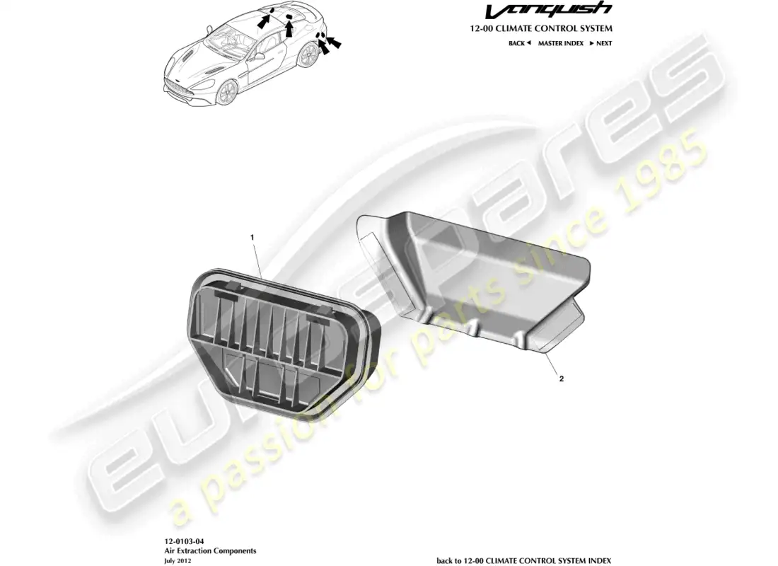 aston martin vanquish (2015) componentes de extracción de aire diagrama de piezas