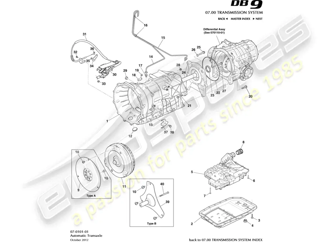 aston martin db9 (2017) transmisión, diagrama de piezas de automóvil