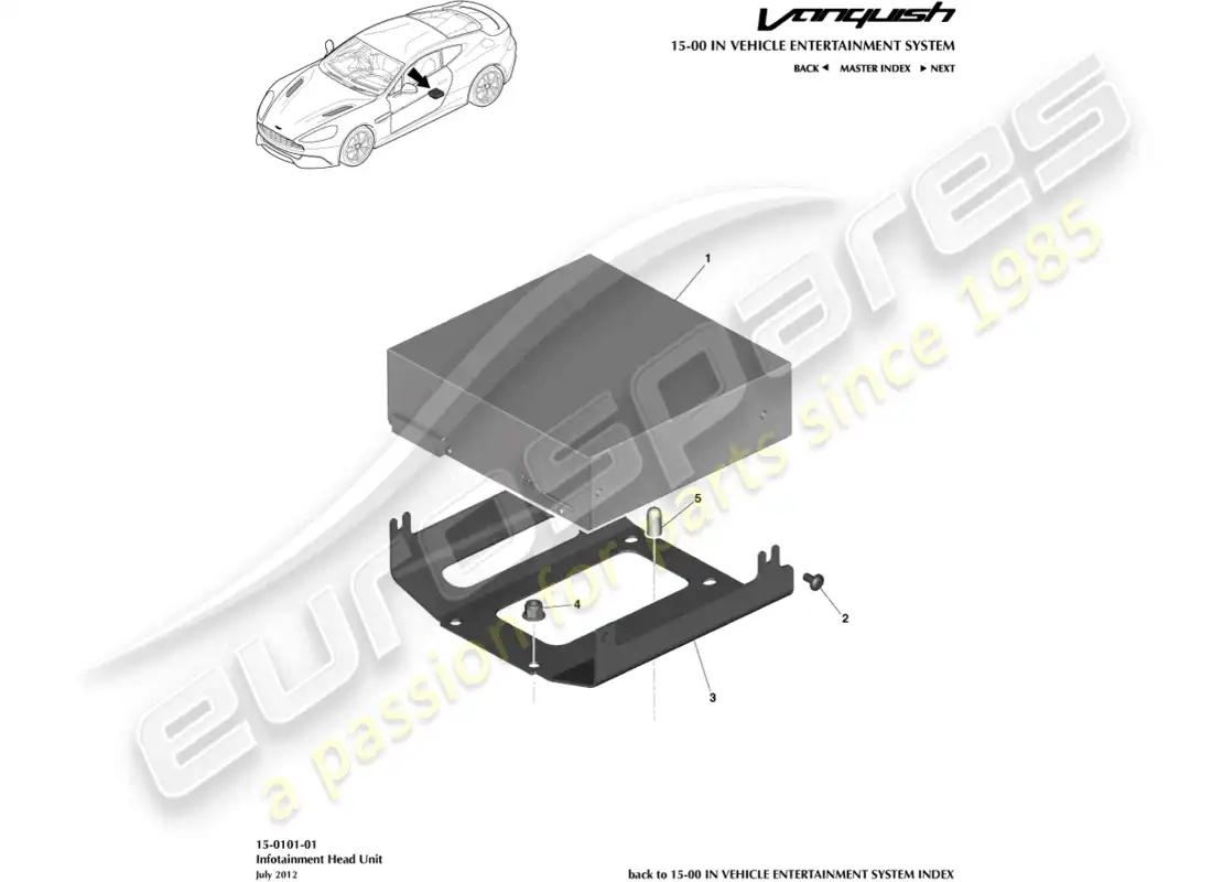 aston martin vanquish (2018) unidad principal de infoentretenimiento diagrama de piezas