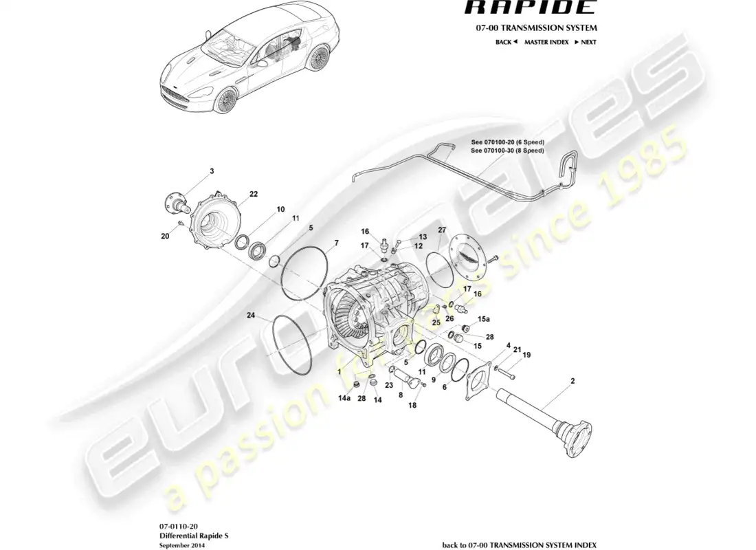 aston martin rapide (2018) diferencial, s diagrama de piezas