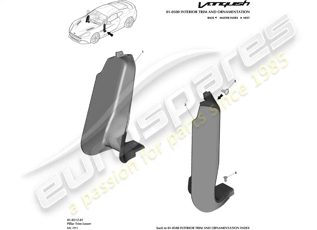 aston martin vanquish (2017) moldura de pilar, inferior diagrama de piezas
