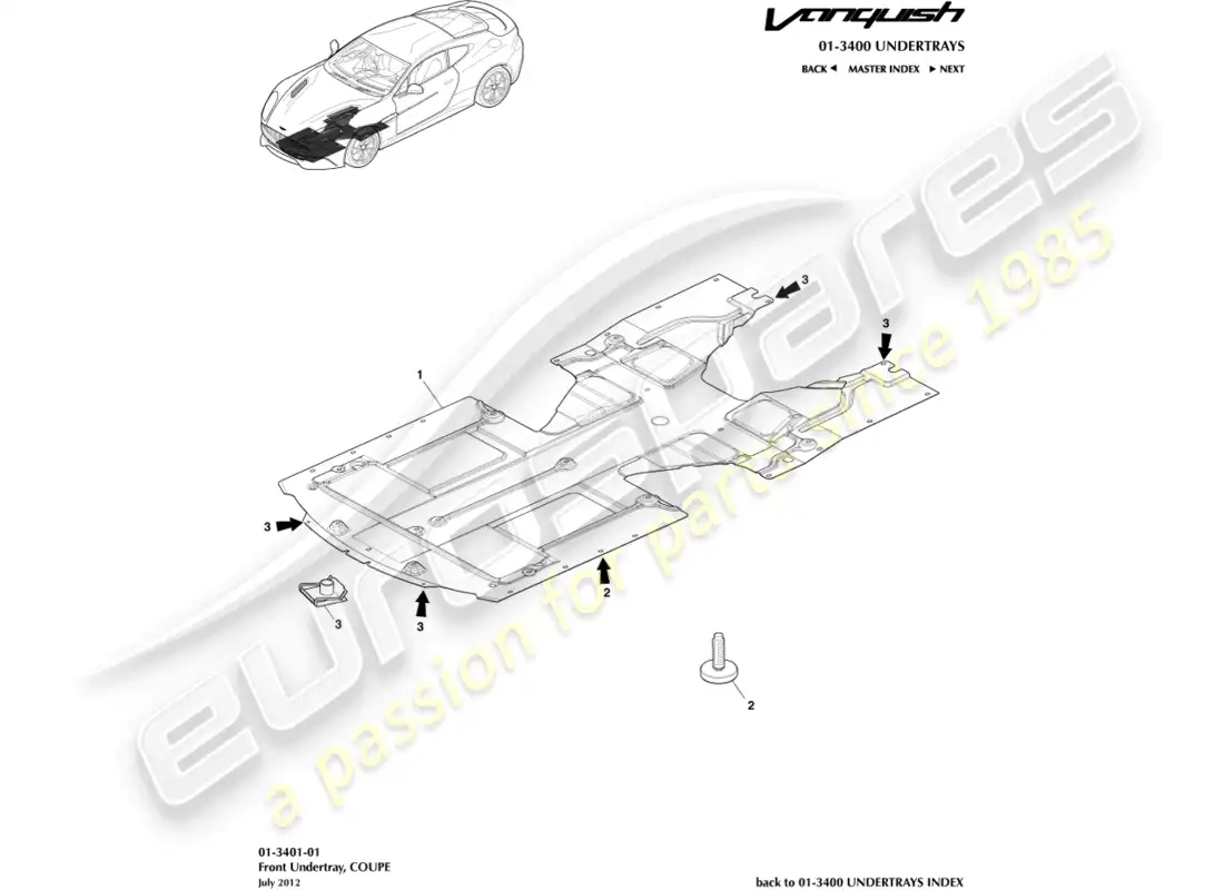 aston martin vanquish (2016) bandeja inferior delantera, cupé diagrama de piezas