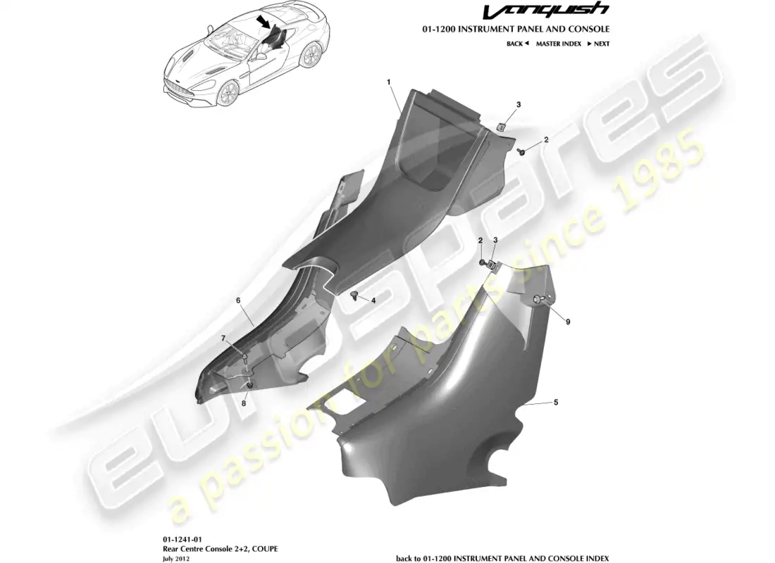 aston martin vanquish (2016) consola trasera, cupé 2+2 diagrama de piezas