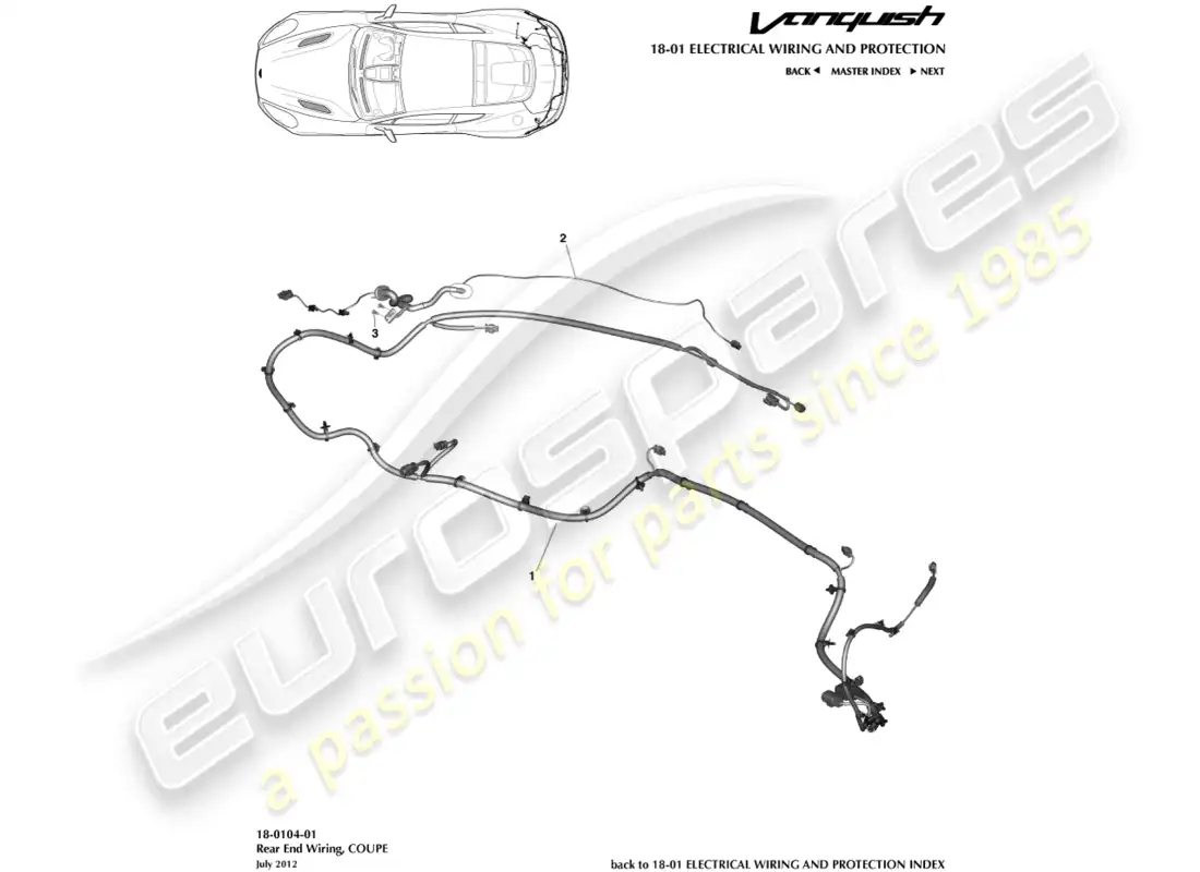 aston martin vanquish (2018) arnés trasero, cupé diagrama de piezas