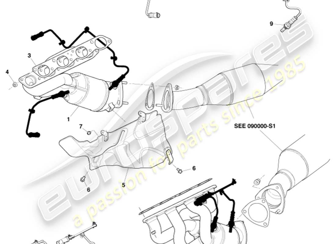 aston martin v8 vantage (2013) colectores de escape diagrama de piezas