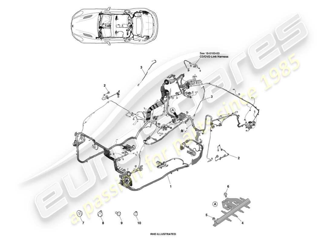 aston martin vanquish (2014) arnés corporal, diagrama de piezas volante