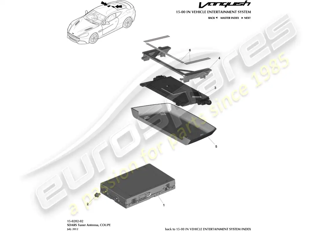 aston martin vanquish (2015) sintonizador sdars, coupé diagrama de piezas