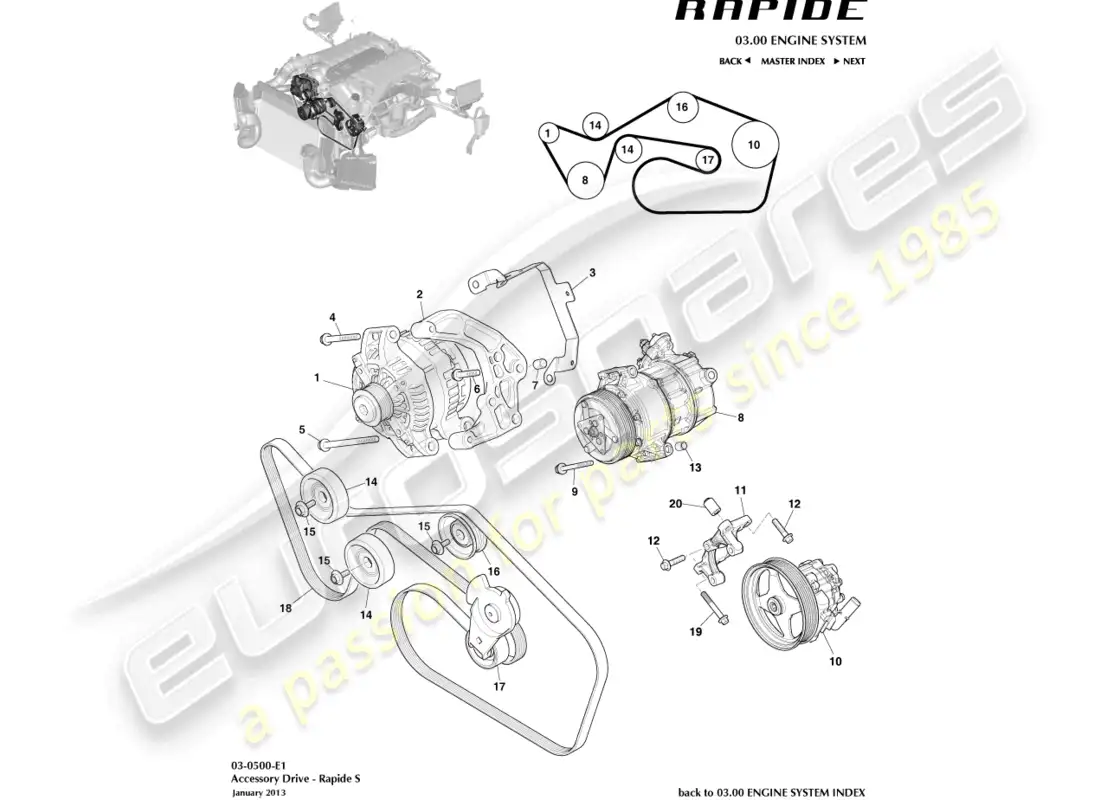 aston martin rapide (2016) unidad de accesorios diagrama de piezas