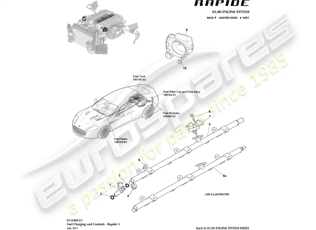 aston martin rapide (2012) controles y carga de combustible diagrama de piezas