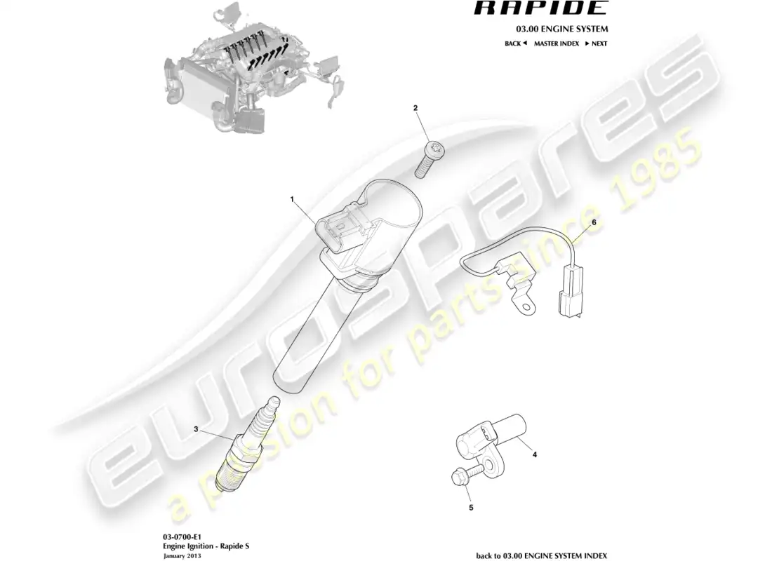aston martin rapide (2010) encendido diagrama de piezas