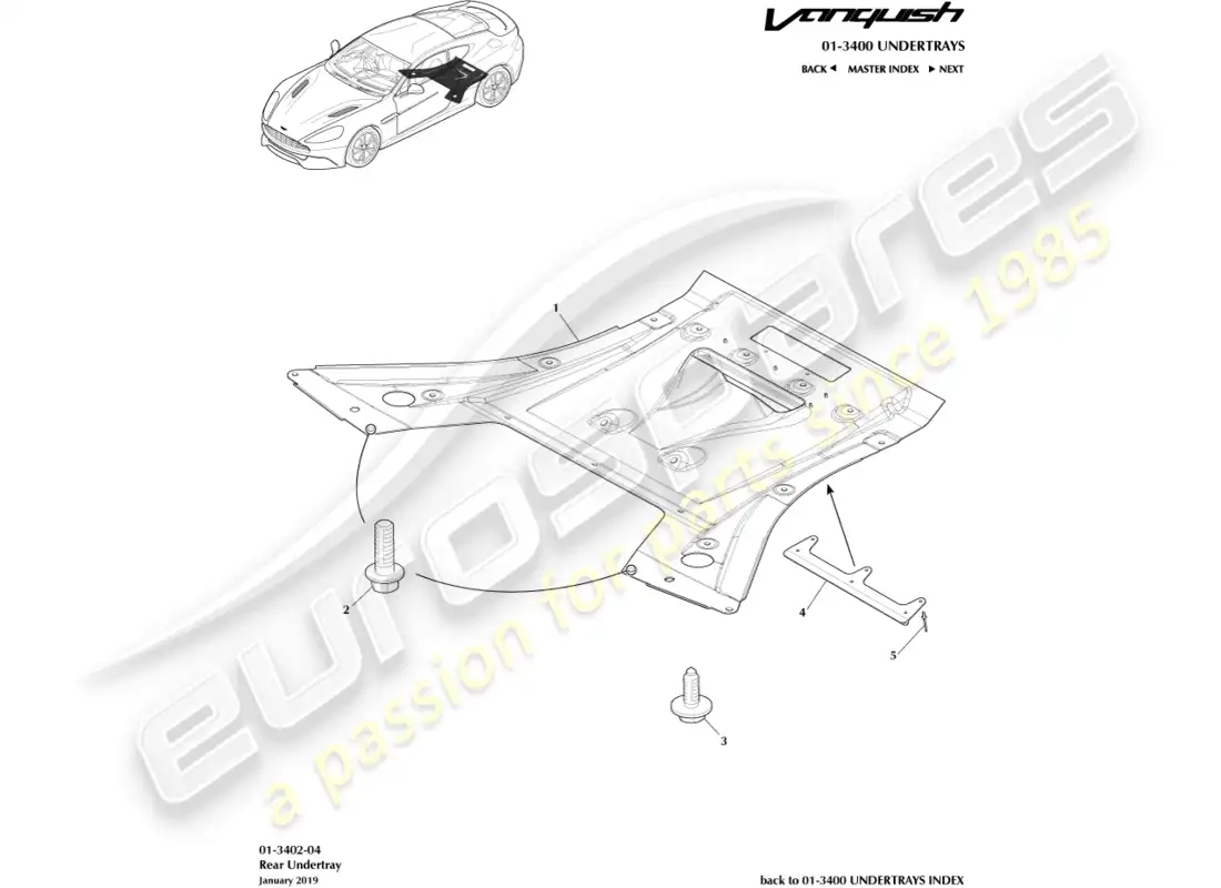 aston martin vanquish (2016) bandeja inferior trasera, cupé diagrama de piezas