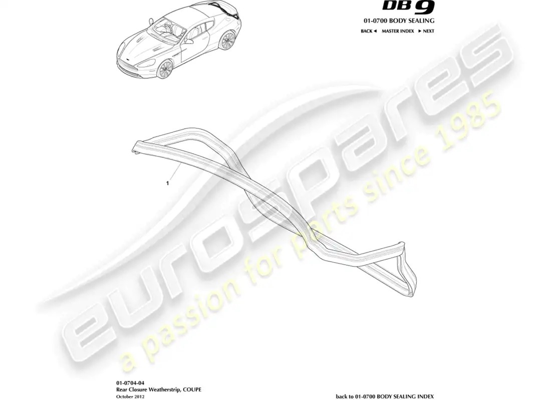 aston martin db9 (2014) burlete de cierre trasero, cupé diagrama de piezas