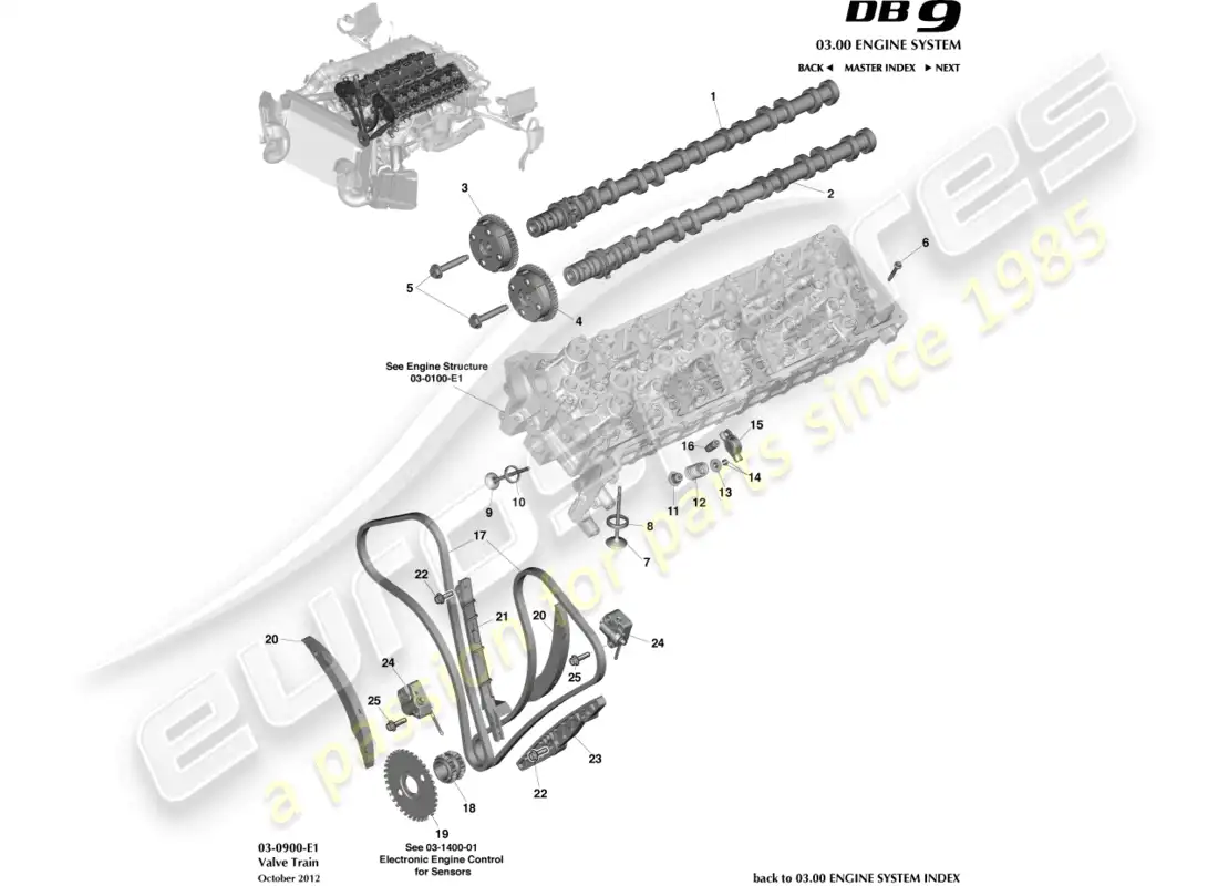 aston martin db9 (2017) valve train diagrama de piezas