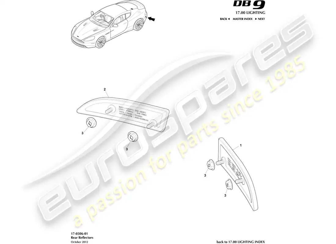 aston martin db9 (2017) reflectores traseros diagrama de piezas