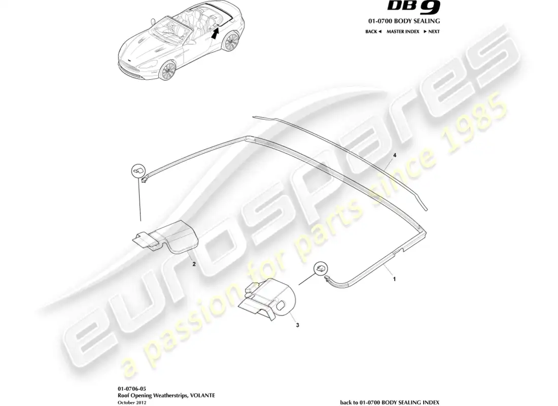 aston martin db9 (2015) burlete de apertura de techo, volante diagrama de piezas