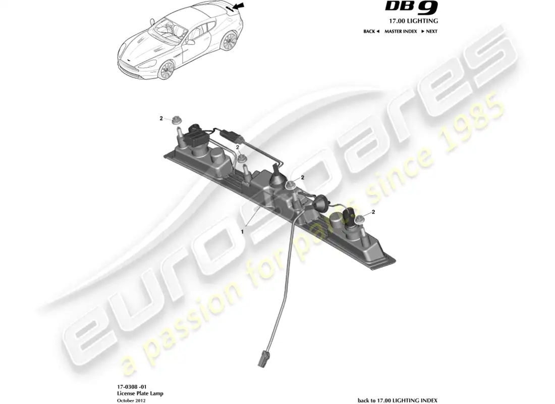 aston martin db9 (2017) license plate lamps diagrama de piezas