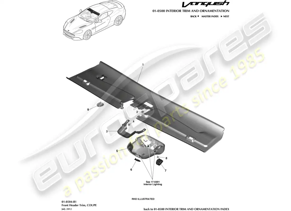 aston martin vanquish (2015) embellecedor del cabezal delantero, cupé diagrama de piezas