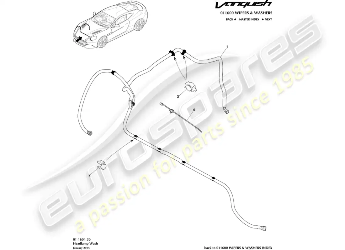 aston martin vanquish (2018) lavado de faros diagrama de piezas
