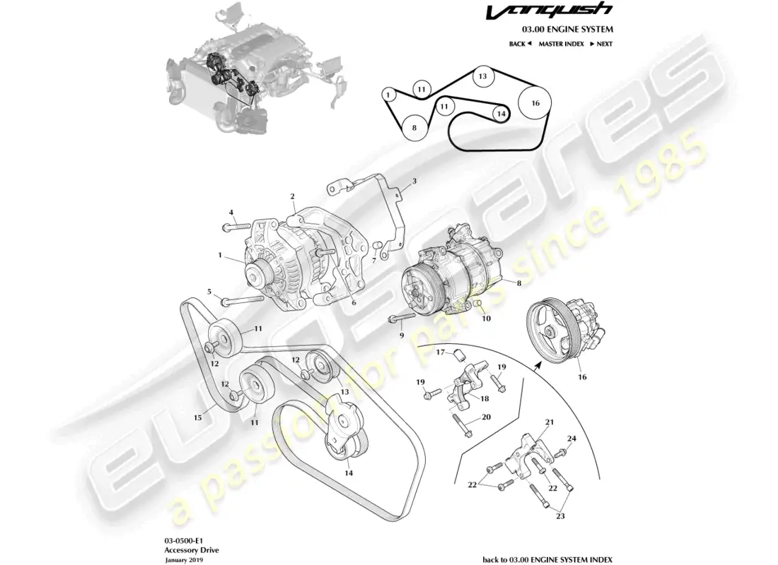 aston martin vanquish (2015) unidad de accesorios diagrama de piezas