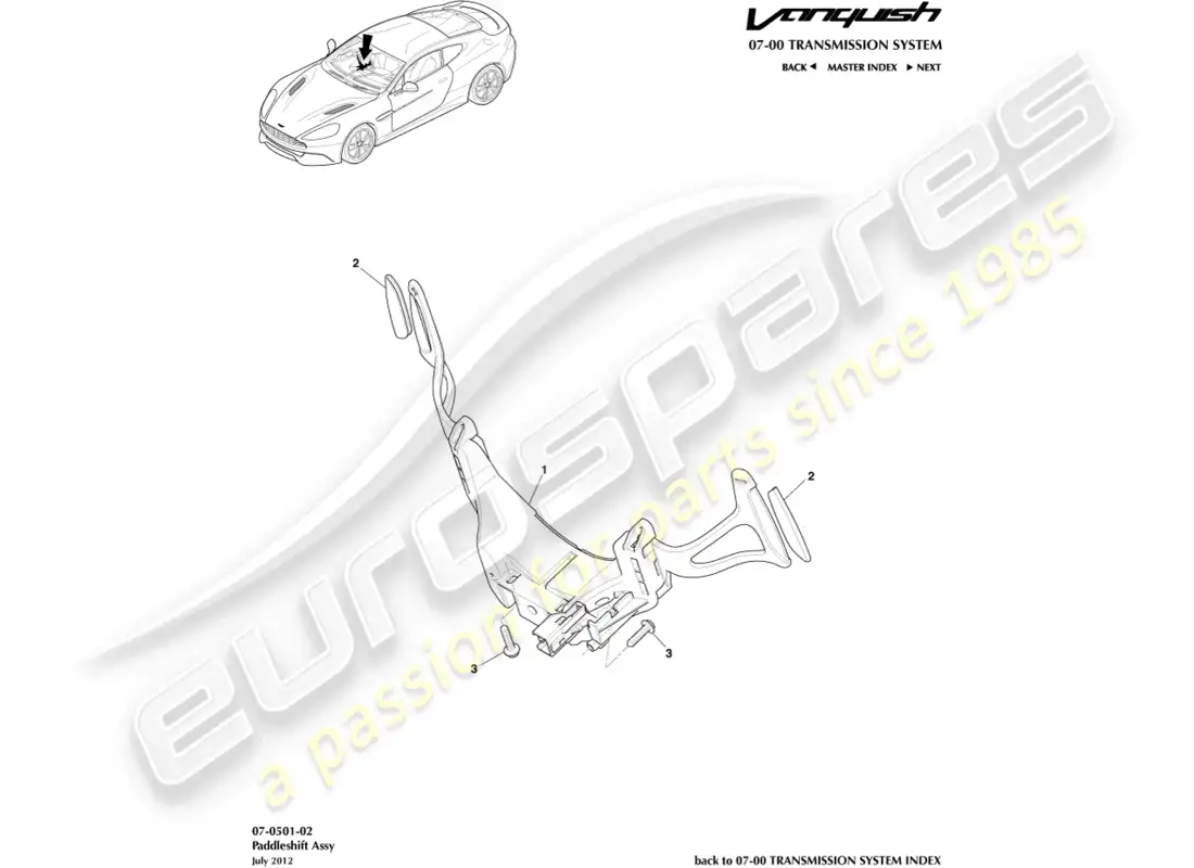aston martin vanquish (2015) cambio de paleta diagrama de piezas