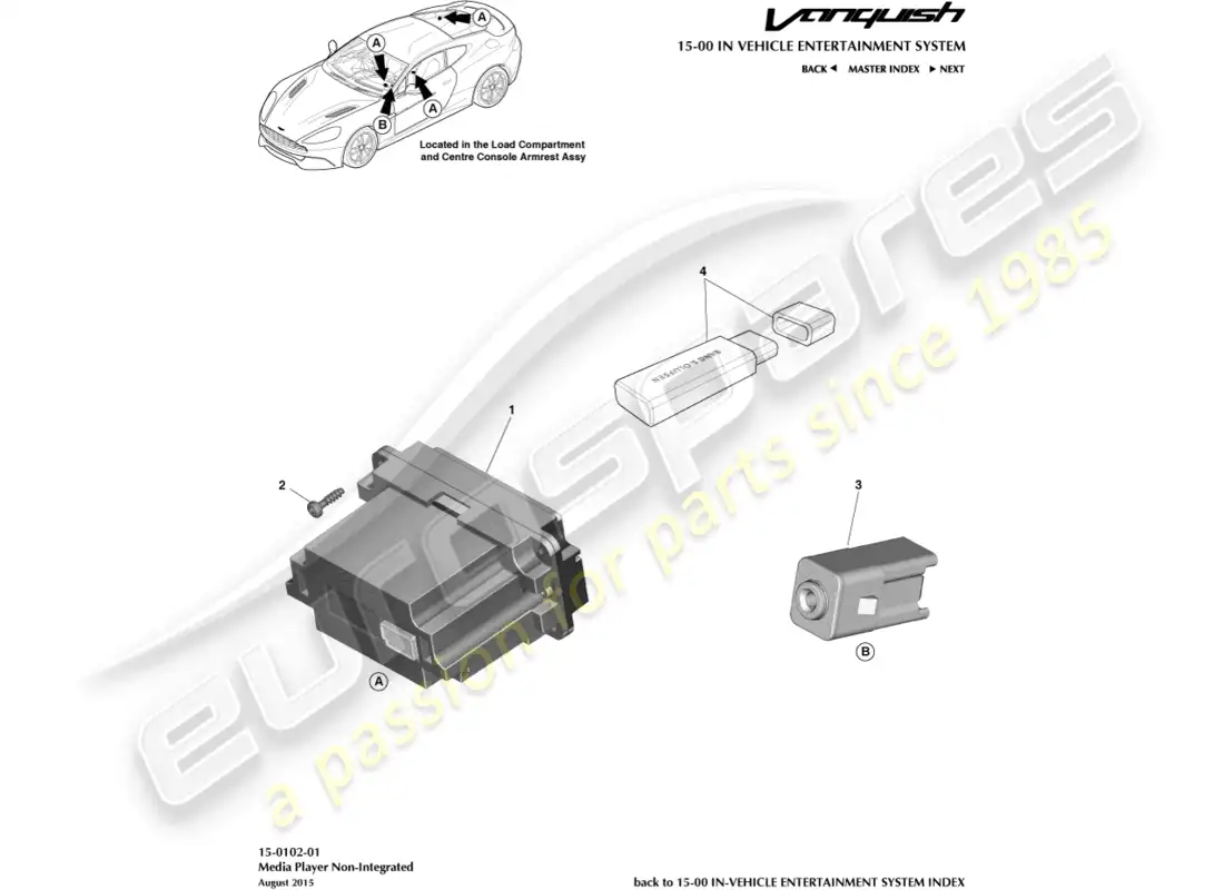 aston martin vanquish (2015) reproductor multimedia diagrama de piezas