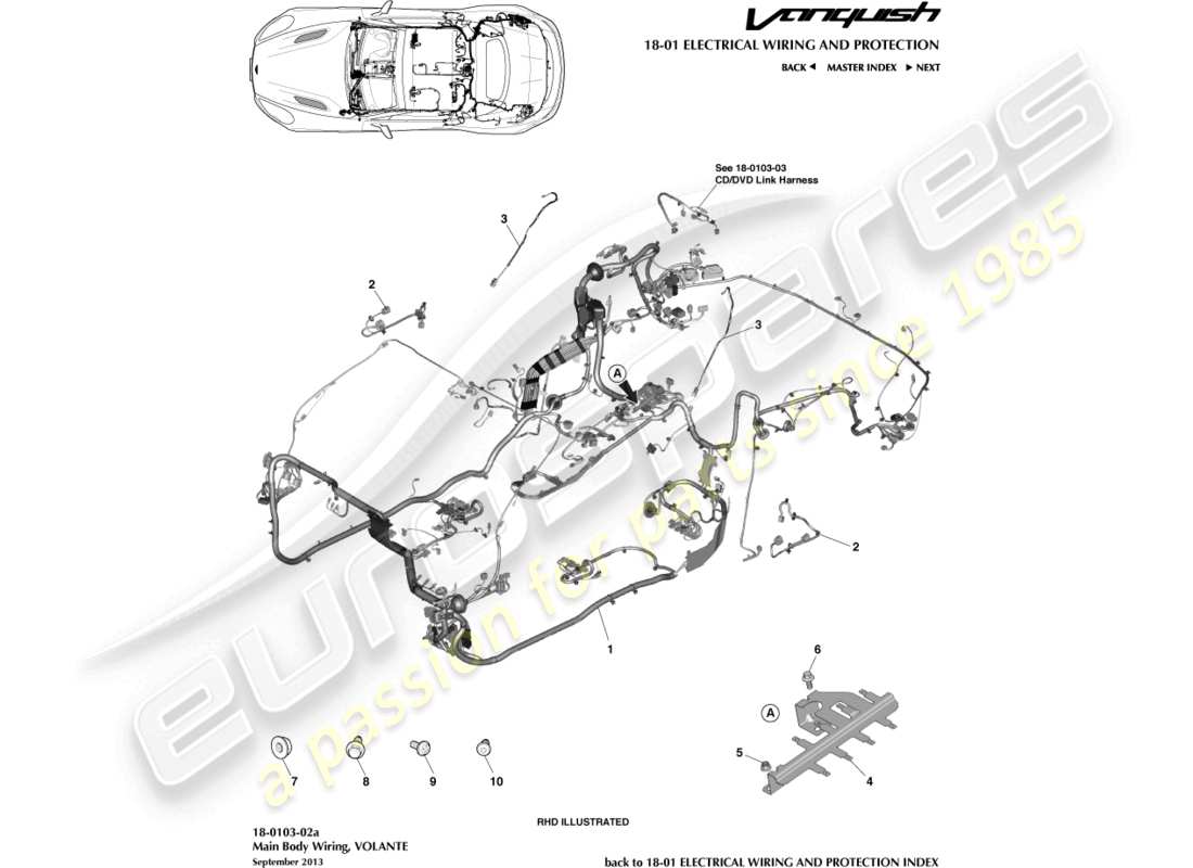 aston martin vanquish (2016) arnés corporal, diagrama de piezas volante