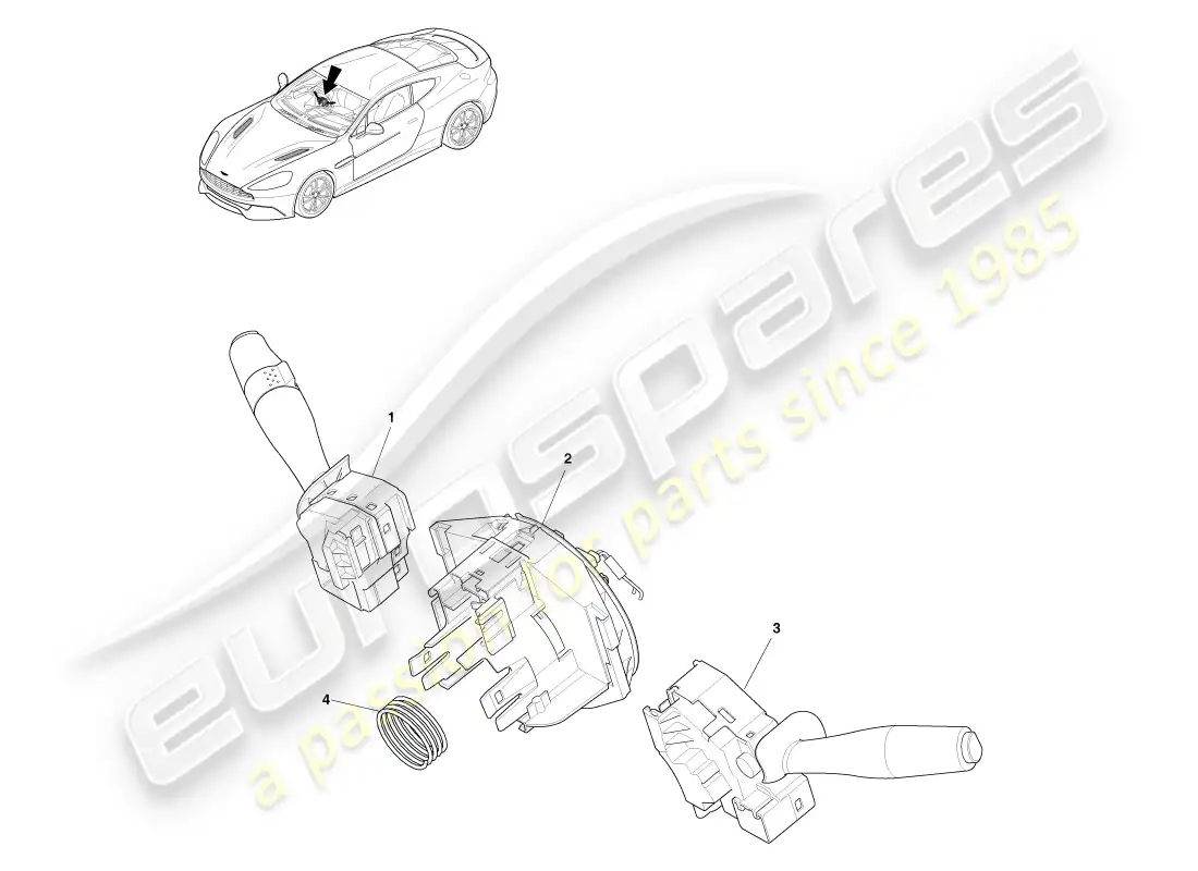 aston martin vanquish (2014) conjunto de interruptor de columna diagrama de piezas