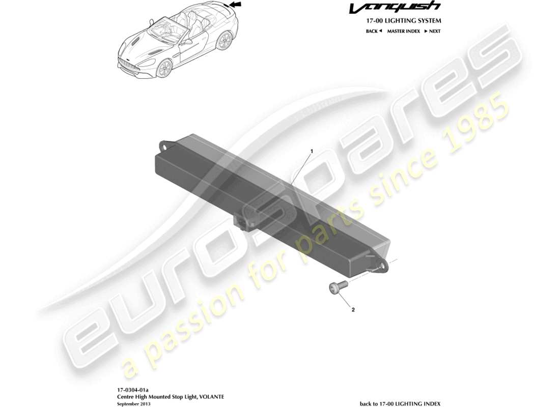 aston martin vanquish (2015) luz de freno montada en alto, diagrama de piezas de volante