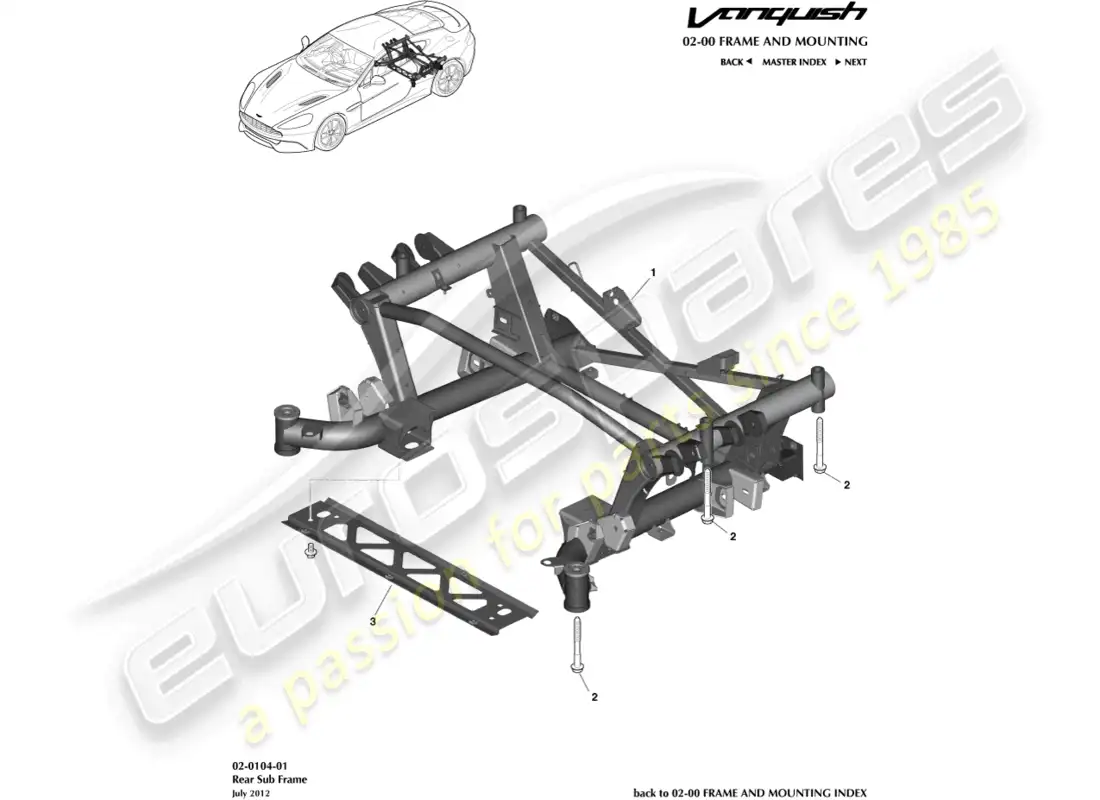 aston martin vanquish (2015) subchasis trasero diagrama de piezas