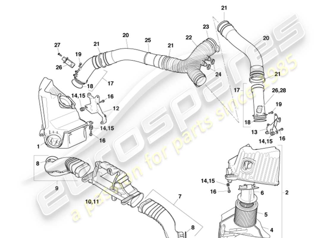 aston martin v8 vantage (2010) diagrama de piezas de carga de aire